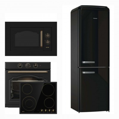 Gorenje BOS67372CLB + EC642CLB + BM235CLB + Hisense RB390N4RBD Retro Εντοιχιζόμενο Σετ Οικιακών Συσκευών Ρετρό Μαύρο